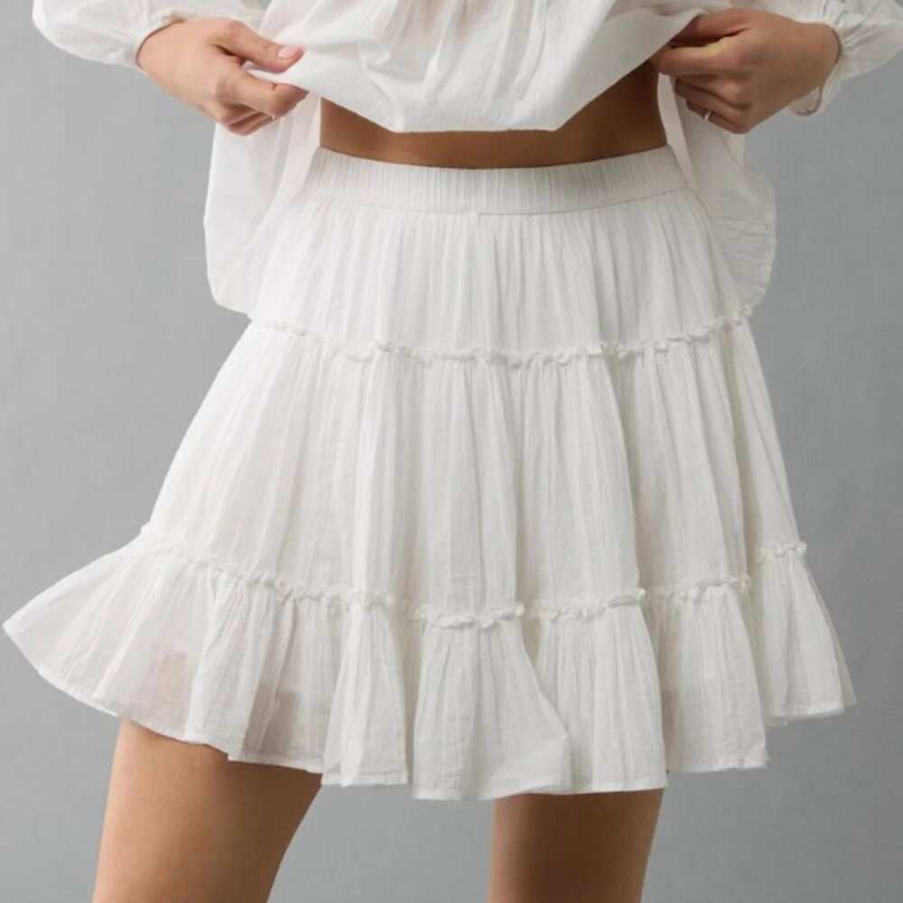 NWT AE American Eagle White Ruffle Skirt | Large